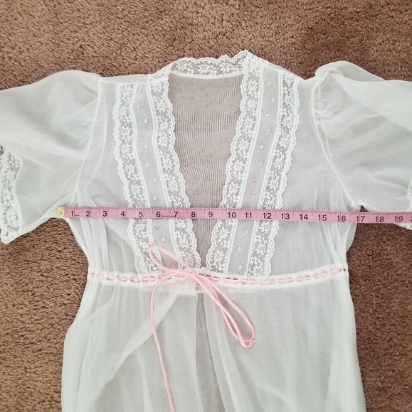 Vintage Dream Away White Sheer Pink Floral Night Gown Wedding Bridal Robe - Picture 4 of 6